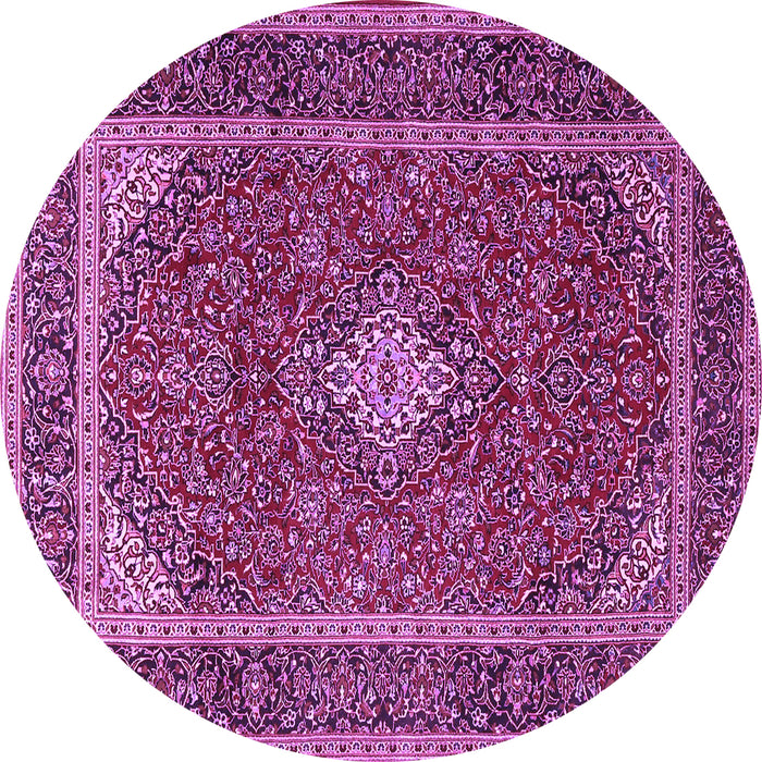 Round Machine Washable Medallion Purple Traditional Area Rugs, wshtr3323pur