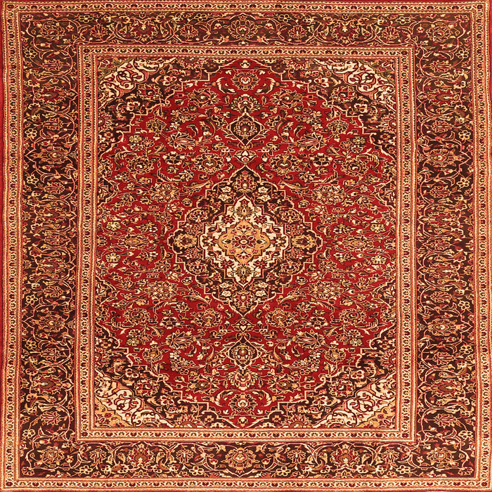 Round Machine Washable Medallion Orange Traditional Area Rugs, wshtr3323org