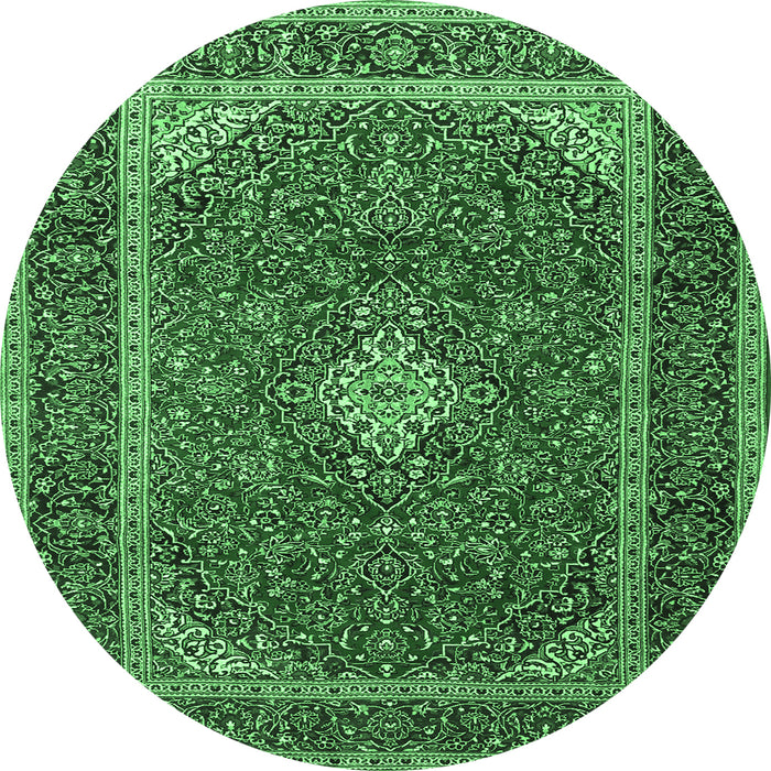Round Machine Washable Medallion Emerald Green Traditional Area Rugs, wshtr3323emgrn