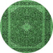 Round Machine Washable Medallion Emerald Green Traditional Area Rugs, wshtr3323emgrn