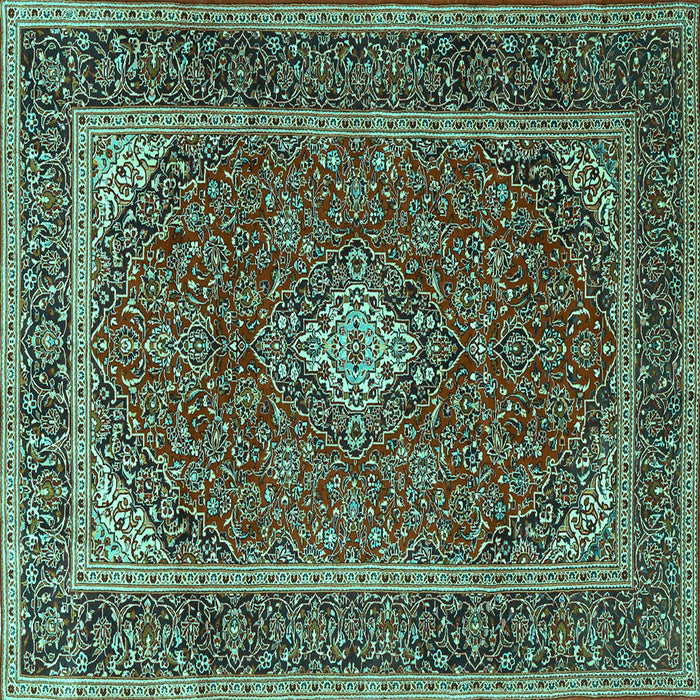 Square Machine Washable Medallion Turquoise Traditional Area Rugs, wshtr3323turq
