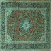 Square Machine Washable Medallion Turquoise Traditional Area Rugs, wshtr3323turq