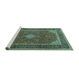 Sideview of Machine Washable Medallion Turquoise Traditional Area Rugs, wshtr3323turq