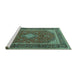 Sideview of Machine Washable Medallion Turquoise Traditional Area Rugs, wshtr3323turq