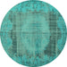 Round Persian Turquoise Traditional Rug, tr3324turq