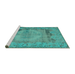 Sideview of Machine Washable Persian Turquoise Traditional Area Rugs, wshtr3324turq