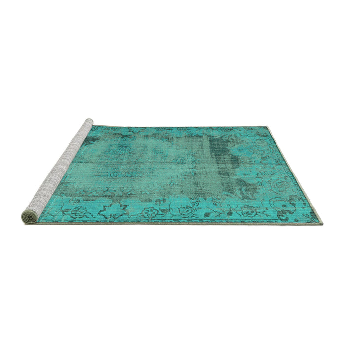 Sideview of Machine Washable Persian Turquoise Traditional Area Rugs, wshtr3324turq