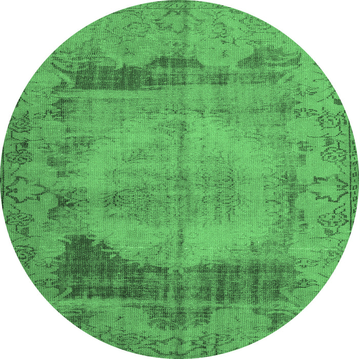 Round Machine Washable Persian Emerald Green Traditional Area Rugs, wshtr3324emgrn