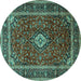 Round Machine Washable Medallion Turquoise Traditional Area Rugs, wshtr3325turq