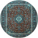 Round Machine Washable Medallion Light Blue Traditional Rug, wshtr3325lblu