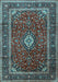 Machine Washable Medallion Light Blue Traditional Rug, wshtr3325lblu