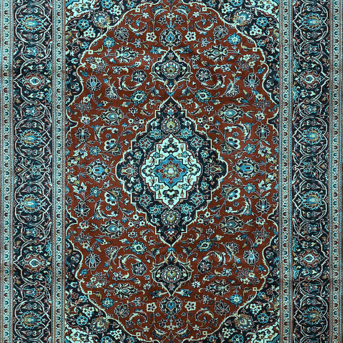 Machine Washable Medallion Light Blue Traditional Rug, wshtr3325lblu