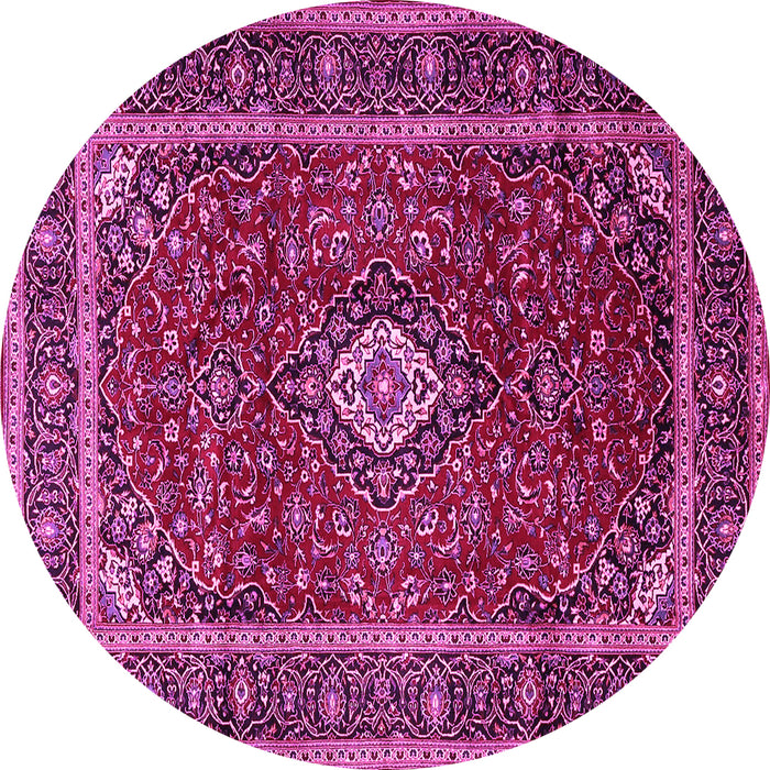 Round Machine Washable Medallion Pink Traditional Rug, wshtr3325pnk