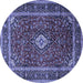 Round Machine Washable Medallion Blue Traditional Rug, wshtr3325blu