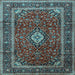 Square Machine Washable Medallion Light Blue Traditional Rug, wshtr3325lblu