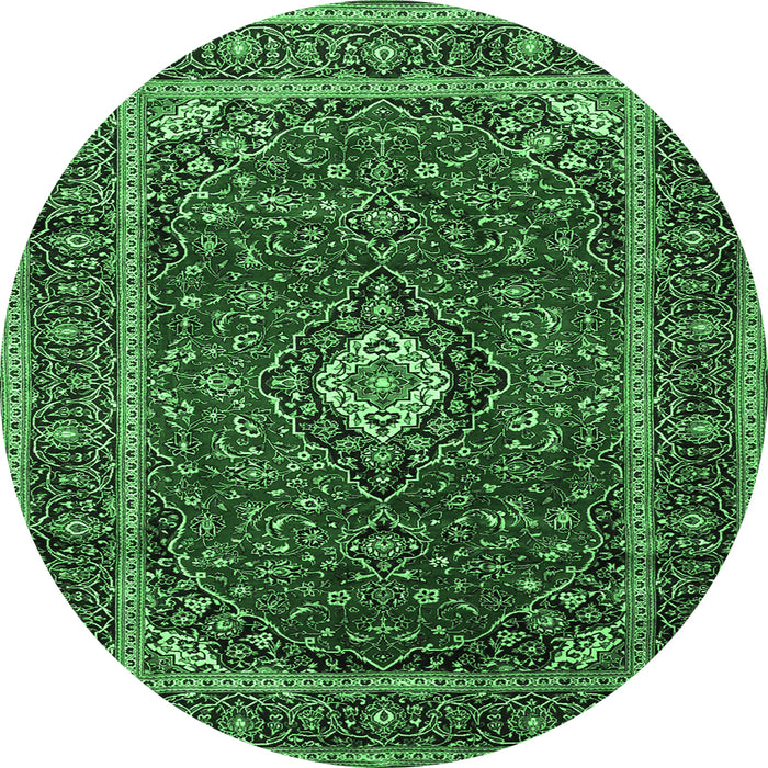 Round Machine Washable Medallion Emerald Green Traditional Area Rugs, wshtr3325emgrn