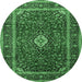 Round Machine Washable Medallion Emerald Green Traditional Area Rugs, wshtr3325emgrn