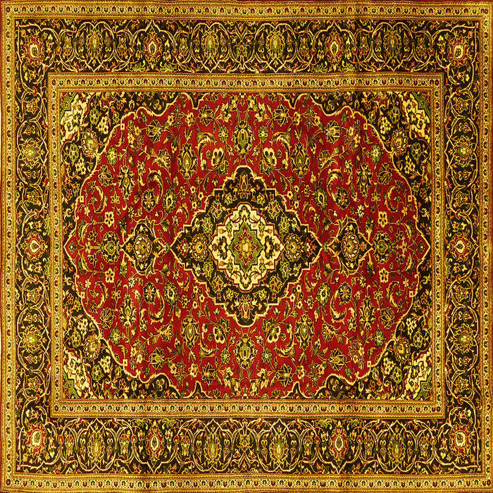Square Machine Washable Medallion Yellow Traditional Rug, wshtr3325yw