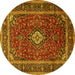 Round Machine Washable Medallion Yellow Traditional Rug, wshtr3325yw