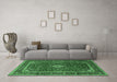 Machine Washable Medallion Emerald Green Traditional Area Rugs in a Living Room,, wshtr3325emgrn