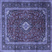 Square Machine Washable Medallion Blue Traditional Rug, wshtr3325blu