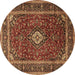 Round Machine Washable Medallion Brown Traditional Rug, wshtr3325brn