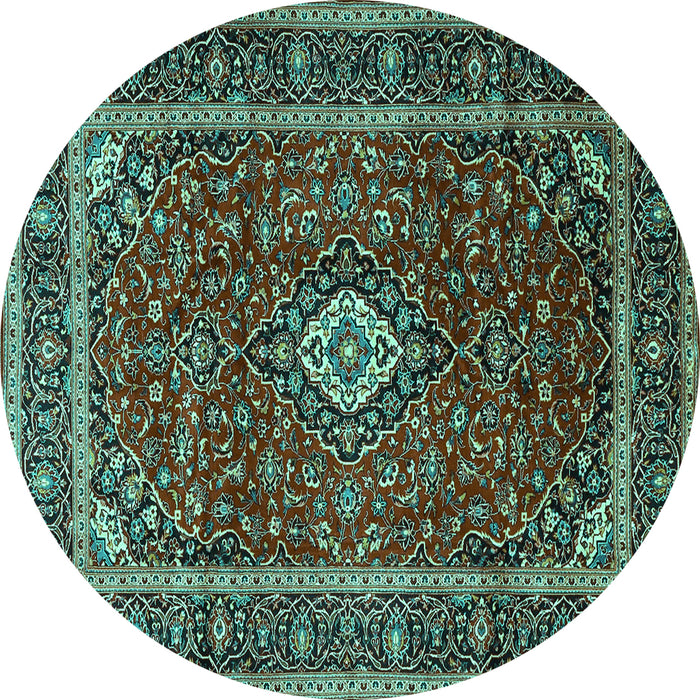 Round Medallion Turquoise Traditional Rug, tr3325turq