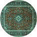 Round Medallion Turquoise Traditional Rug, tr3325turq