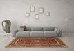 Machine Washable Medallion Brown Traditional Rug in a Living Room,, wshtr3325brn