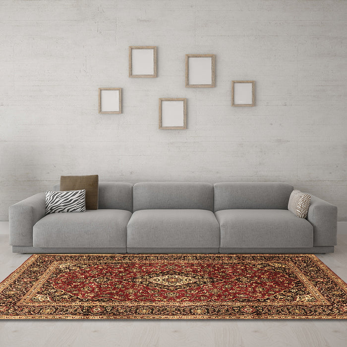 Machine Washable Medallion Brown Traditional Rug in a Living Room,, wshtr3325brn