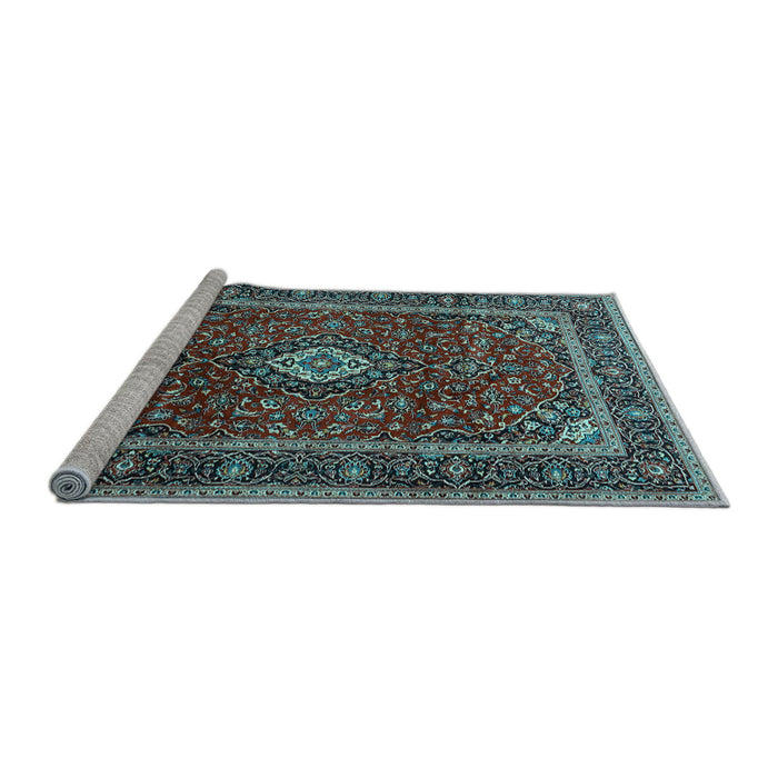 Sideview of Machine Washable Medallion Light Blue Traditional Rug, wshtr3325lblu