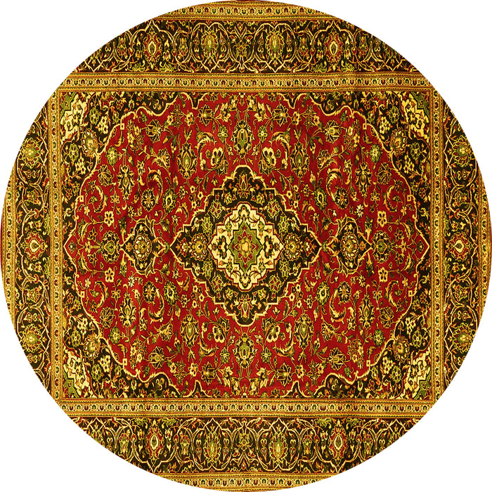 Round Medallion Yellow Traditional Rug, tr3325yw