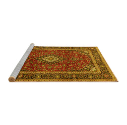 Sideview of Machine Washable Medallion Yellow Traditional Rug, wshtr3325yw