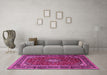 Machine Washable Medallion Pink Traditional Rug in a Living Room, wshtr3325pnk