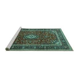 Sideview of Machine Washable Medallion Turquoise Traditional Area Rugs, wshtr3325turq