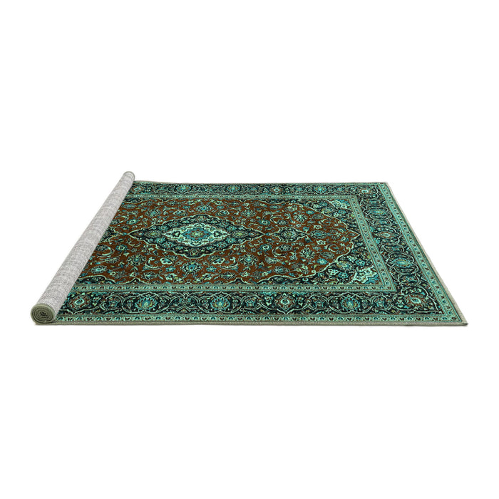 Sideview of Machine Washable Medallion Turquoise Traditional Area Rugs, wshtr3325turq