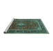 Sideview of Machine Washable Medallion Turquoise Traditional Area Rugs, wshtr3325turq