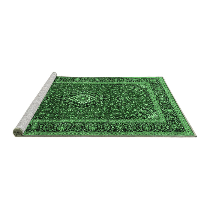 Sideview of Machine Washable Medallion Emerald Green Traditional Area Rugs, wshtr3325emgrn