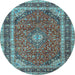 Round Machine Washable Medallion Light Blue Traditional Rug, wshtr3326lblu