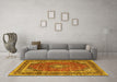 Machine Washable Medallion Yellow Traditional Rug in a Living Room, wshtr3326yw