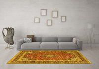 Machine Washable Medallion Yellow Traditional Rug, wshtr3326yw