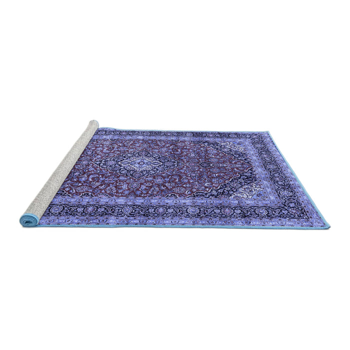 Sideview of Machine Washable Medallion Blue Traditional Rug, wshtr3326blu
