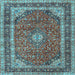 Square Machine Washable Medallion Light Blue Traditional Rug, wshtr3326lblu