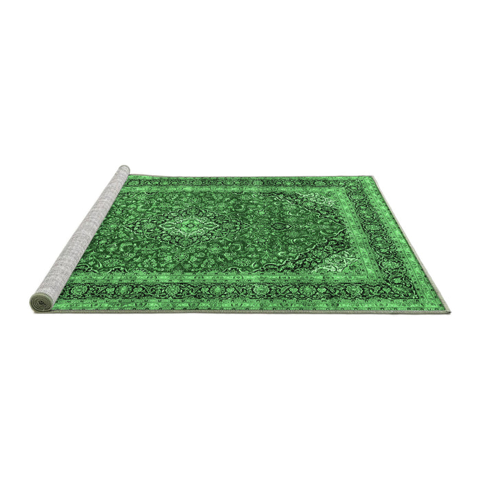 Sideview of Machine Washable Medallion Emerald Green Traditional Area Rugs, wshtr3326emgrn