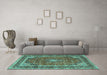 Machine Washable Medallion Turquoise Traditional Area Rugs in a Living Room,, wshtr3326turq