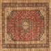 Square Machine Washable Medallion Brown Traditional Rug, wshtr3326brn