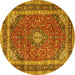 Round Machine Washable Medallion Yellow Traditional Rug, wshtr3326yw