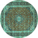 Round Medallion Turquoise Traditional Rug, tr3326turq