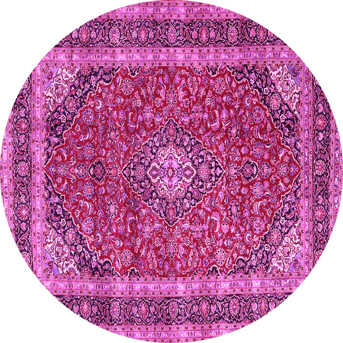 Round Machine Washable Medallion Pink Traditional Rug, wshtr3326pnk