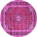 Round Machine Washable Medallion Pink Traditional Rug, wshtr3326pnk